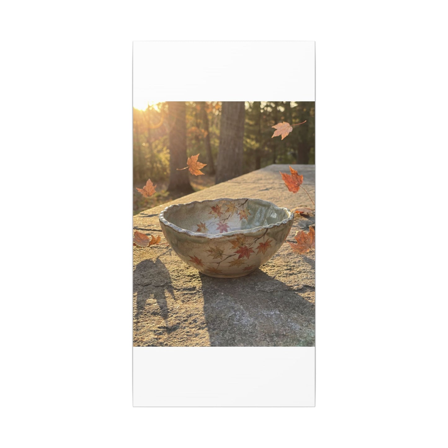 Japandi Ceramic Bowl in Golden Hour | Japanese Pattern Canvas Art
