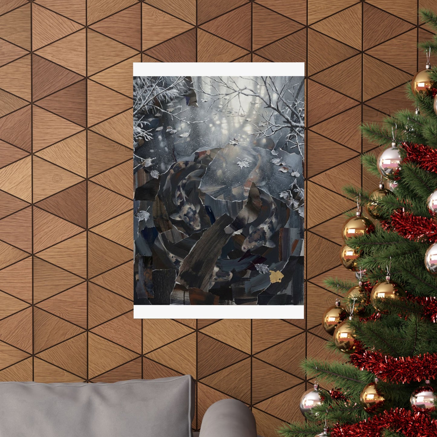 Koi Pond Wall Art Print | Winter Dark Japandi Shadow Zen Art