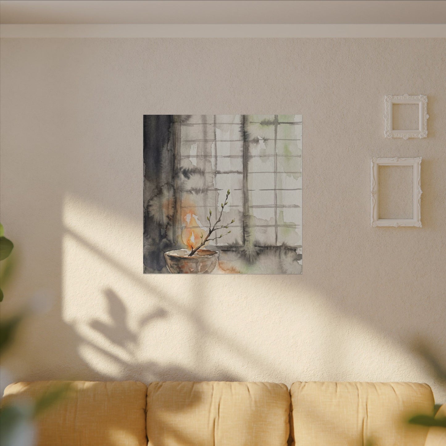 Shoji Screen Canvas Art | Spring Japandi Watercolor Art