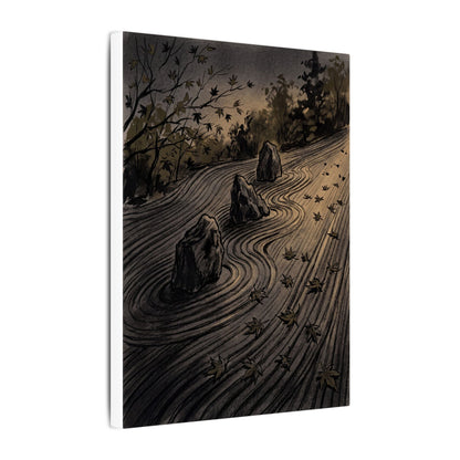 Rock Garden Canvas Art | Autumn Dark Japandi Charcoal Ink Art