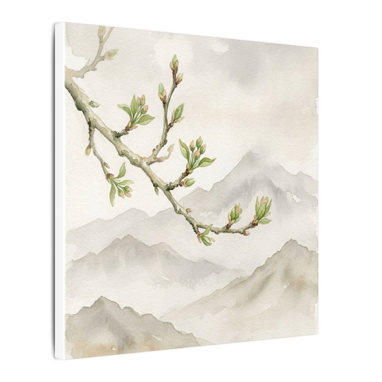 Spring Mountain Mist Watercolor Canvas Art | Cozy Decor