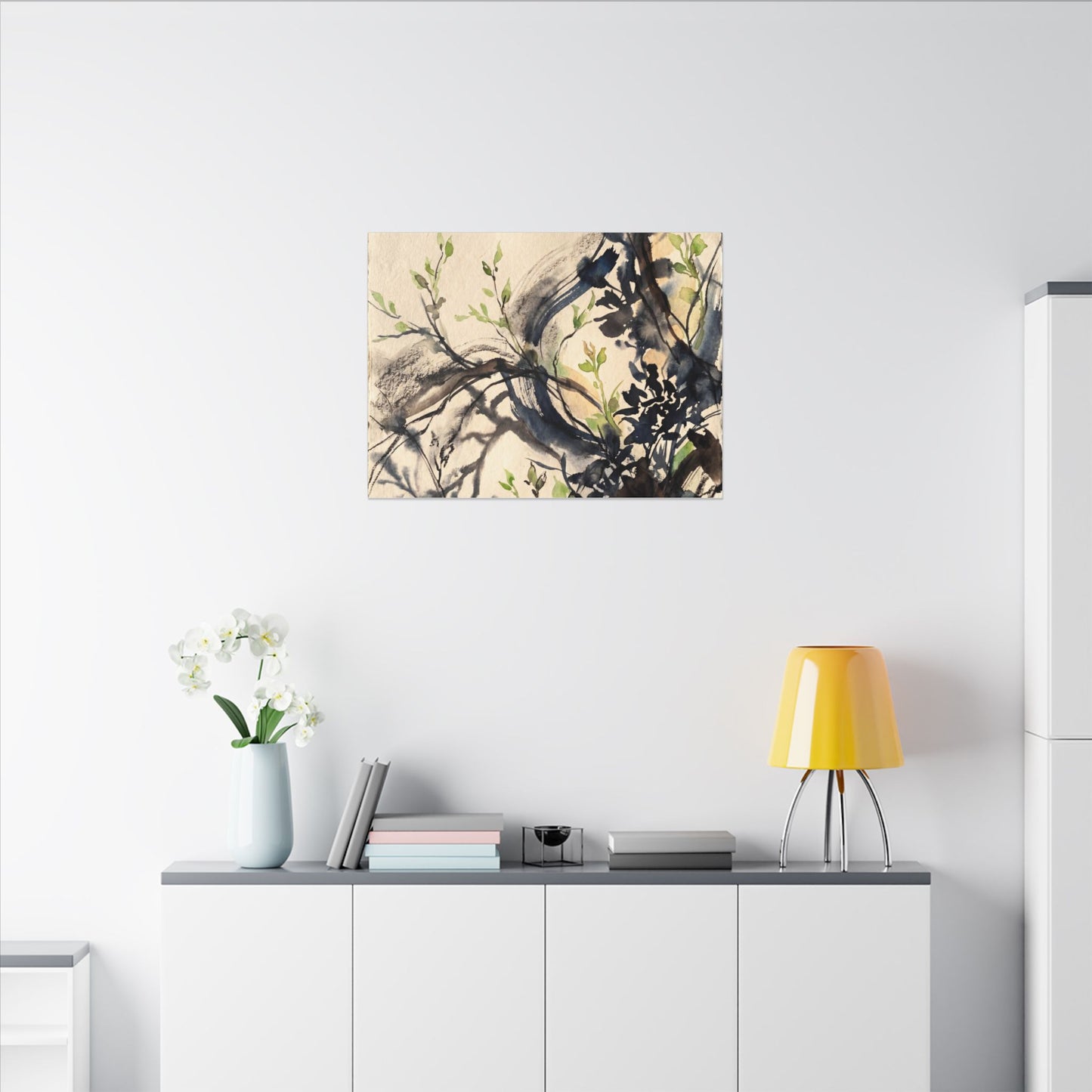 Ma Shadow Play Canvas Art - Dark Japandi Charcoal Ink