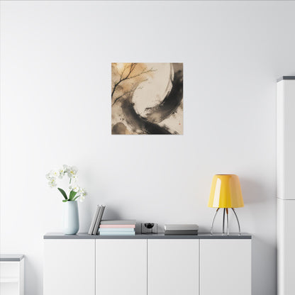 Japandi Ink Brushstroke in Golden Hour | Watercolor Canvas Art