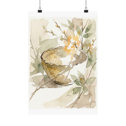 Spring Ceramic Bowl Watercolor Wall Art Print | Elegant Decor