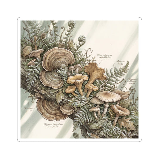 Rustic Wild Mushrooms Sticker - Herbarium Cottagecore Art Print