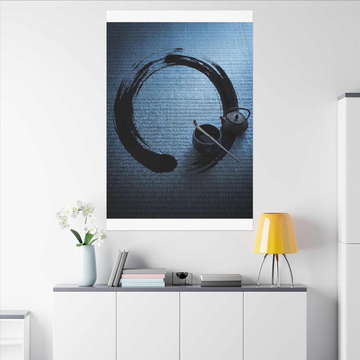 Winter Tea Ceremony Enso Canvas Art | Peaceful Decor