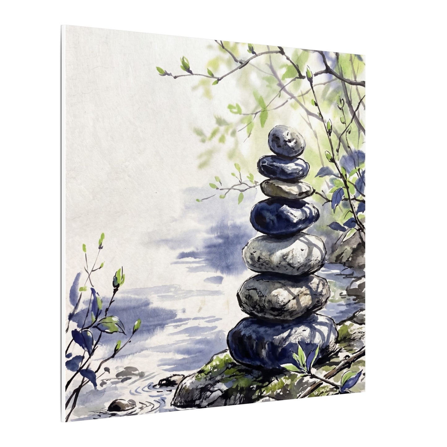 River Stones Sumi E Canvas Art | Serene Zen Art