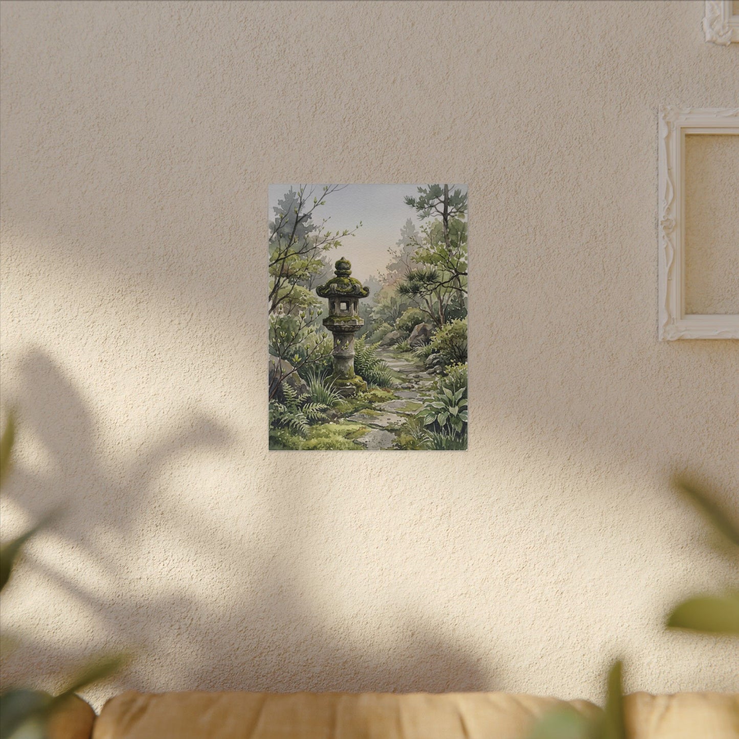 Neutral Stone Lantern Canvas Art - Watercolor Japandi