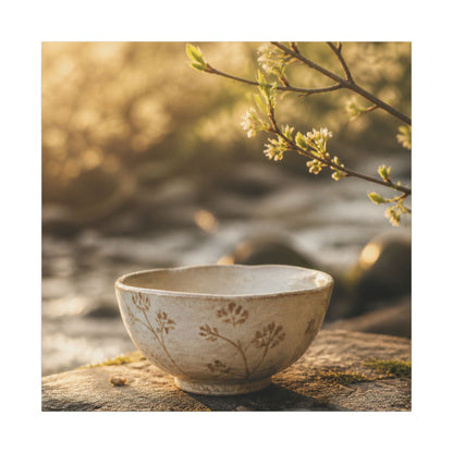 Neutral Ceramic Bowl Canvas Art - Japanese Pattern Japandi