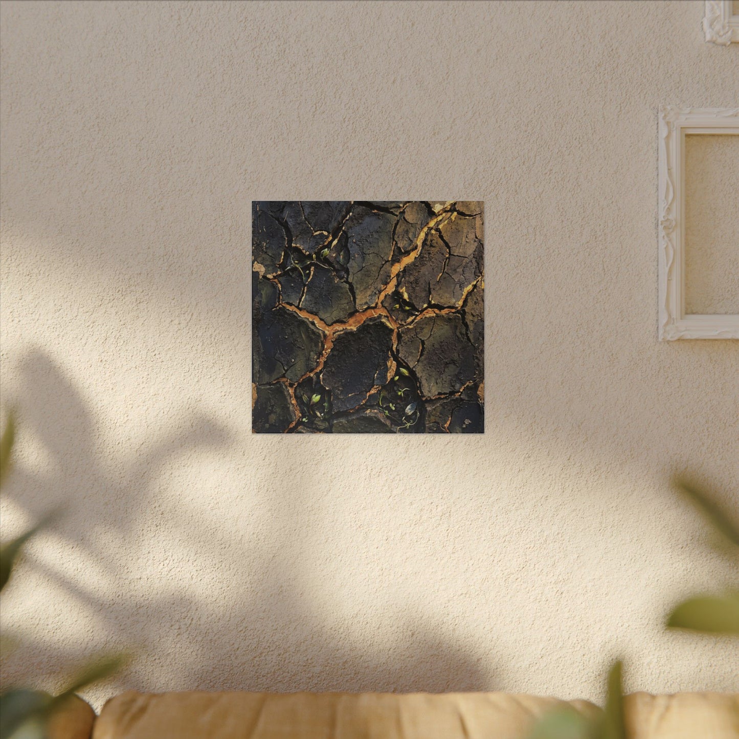 Cracked Earth Spring Canvas Art | Dark Japandi Atmospheric Design