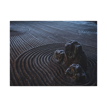 Moonlight Rock Garden Canvas Art - Dark Japandi Seijaku