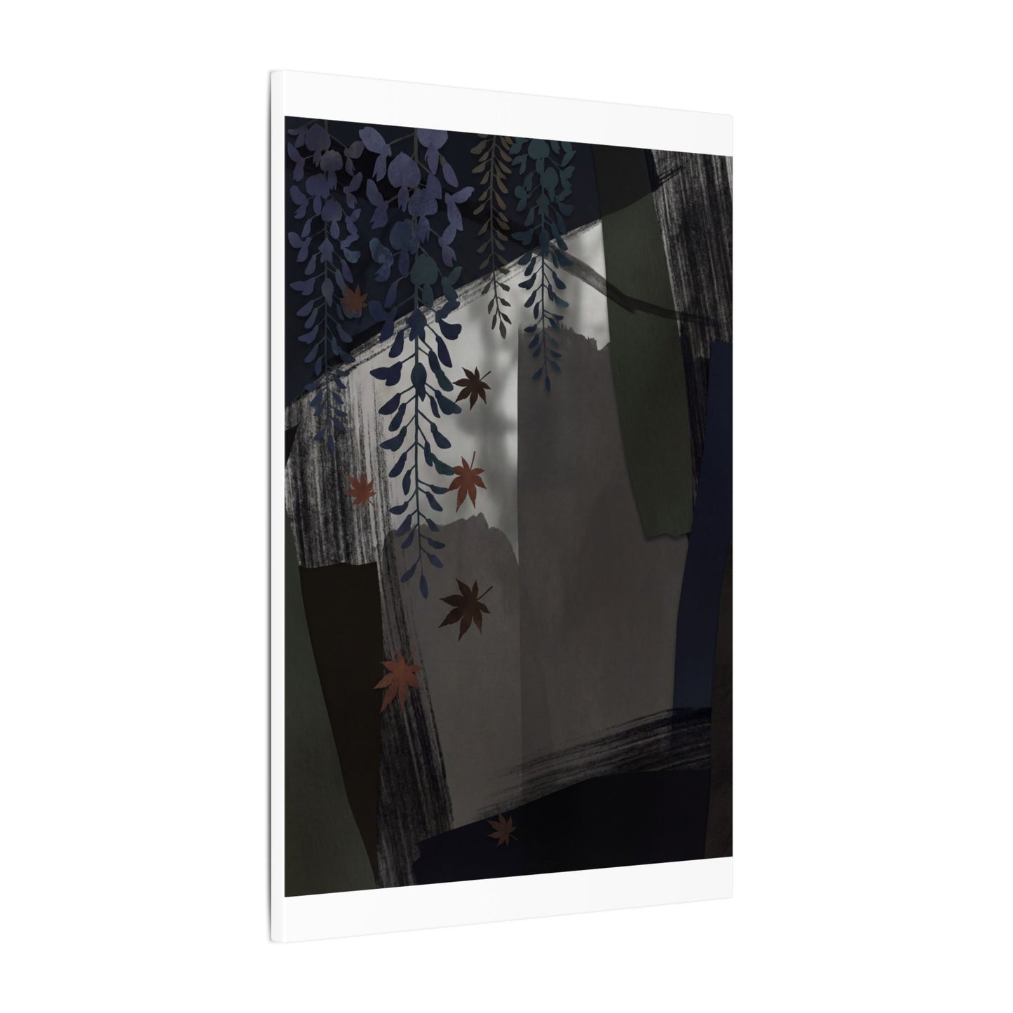 Wisteria Autumn Canvas Art | Dark Japandi Moody Design