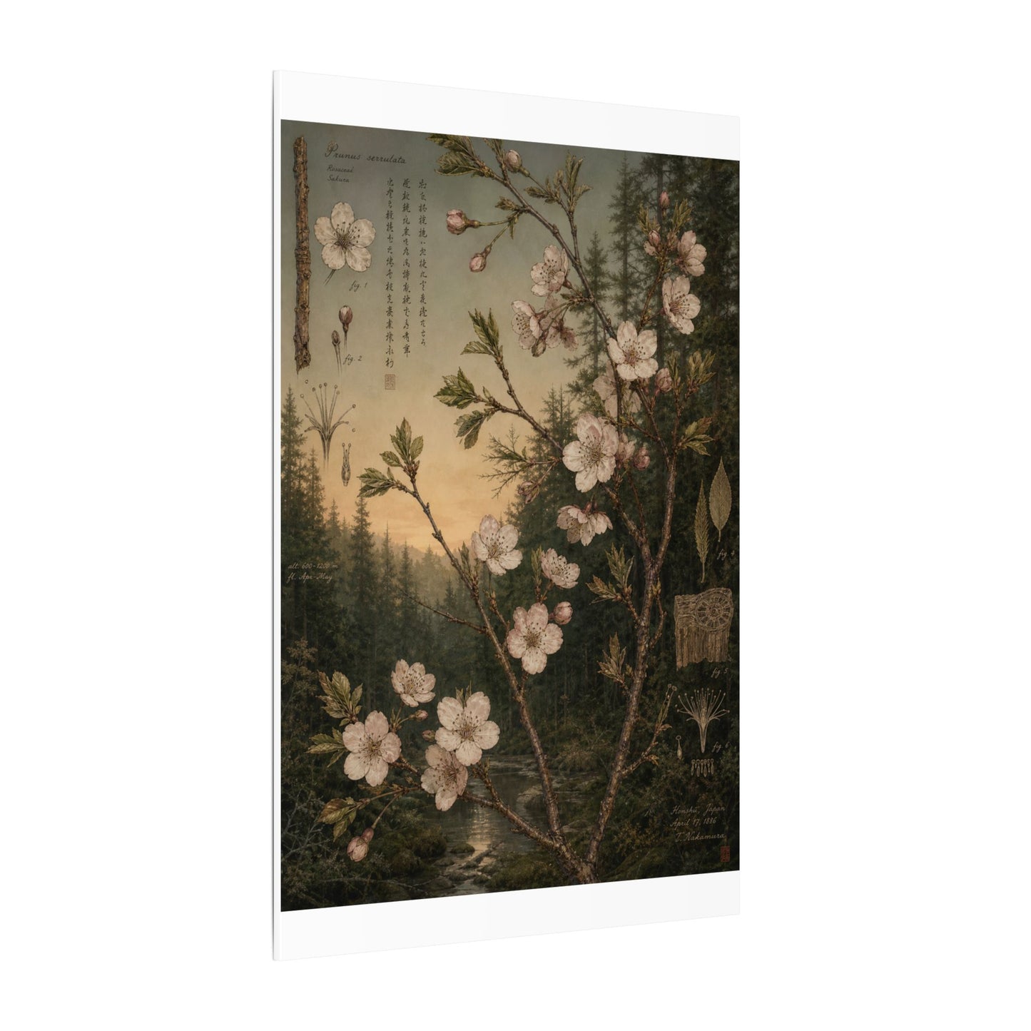 Spring Cherry Blossom Herbarium Canvas Art | Nostalgic Decor