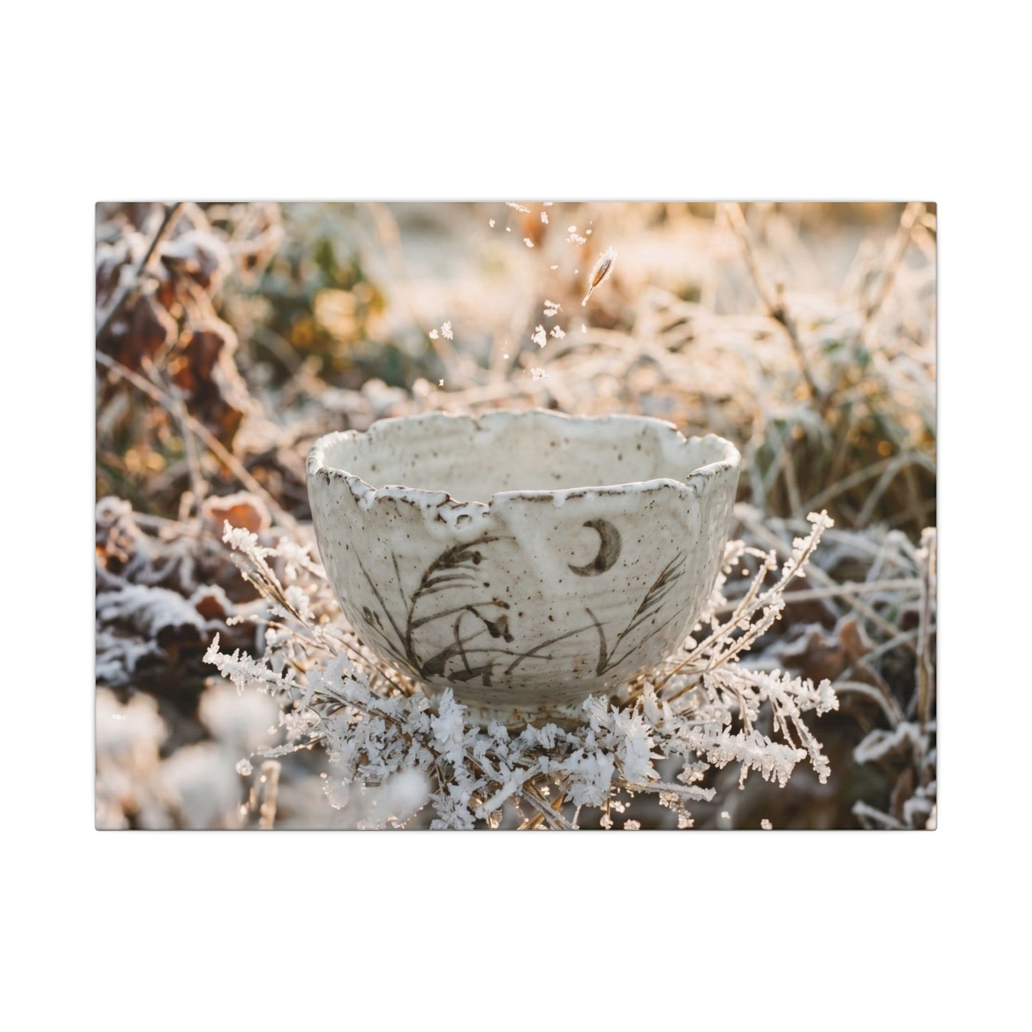 Japandi Ceramic Bowl in Golden Hour | Japanese Pattern Canvas Art