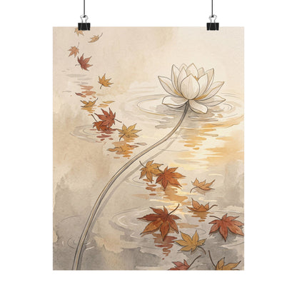 Japandi Lotus Flower in Golden Hour | Minimal Line Wall Art Print