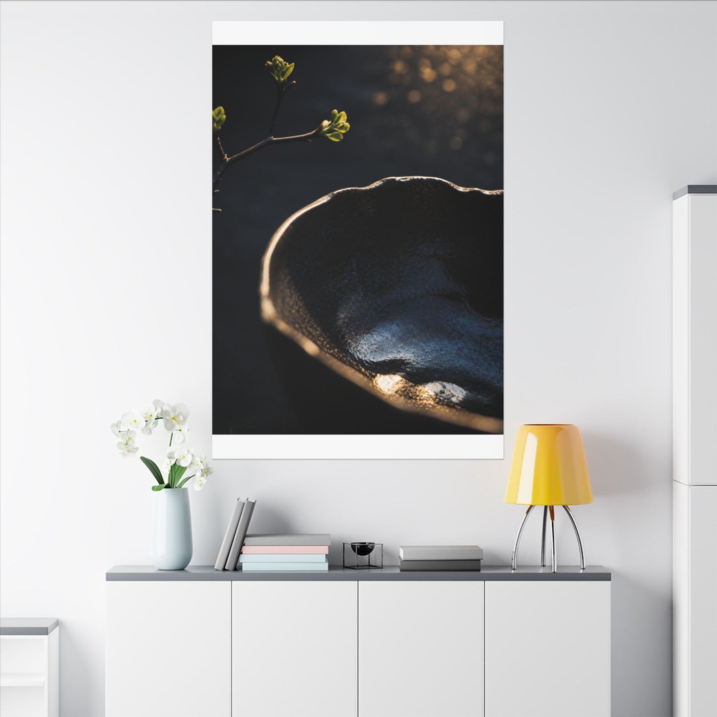 Ma Ceramic Bowl Canvas Art - Dark Japandi Shadow Zen