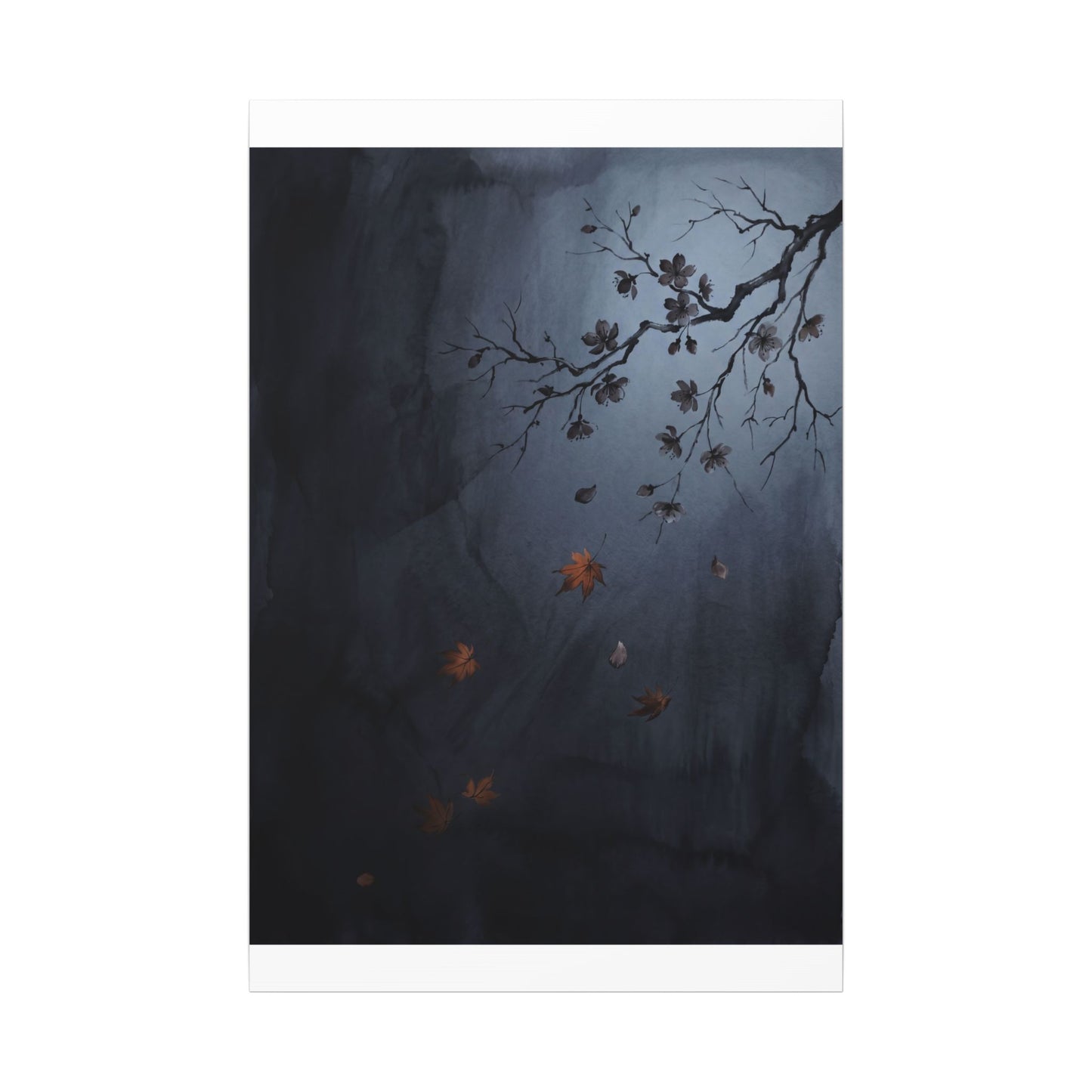 Autumn Cherry Blossom Charcoal Ink Canvas Art | Atmospheric Decor