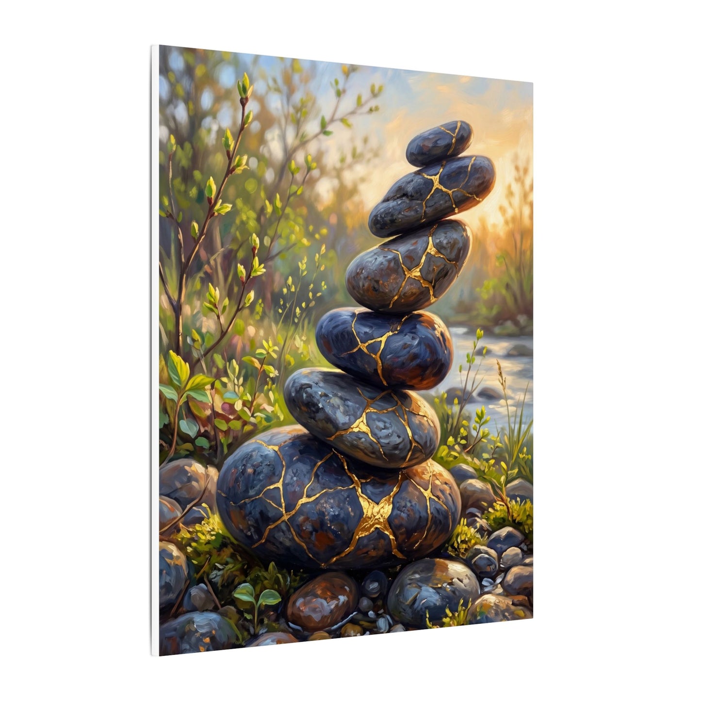 Spring River Stones Gold Repair Canvas Art | Healing Decor
