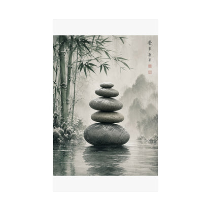 River Stones Sumi E Wall Art Print | Tranquil Zen Art