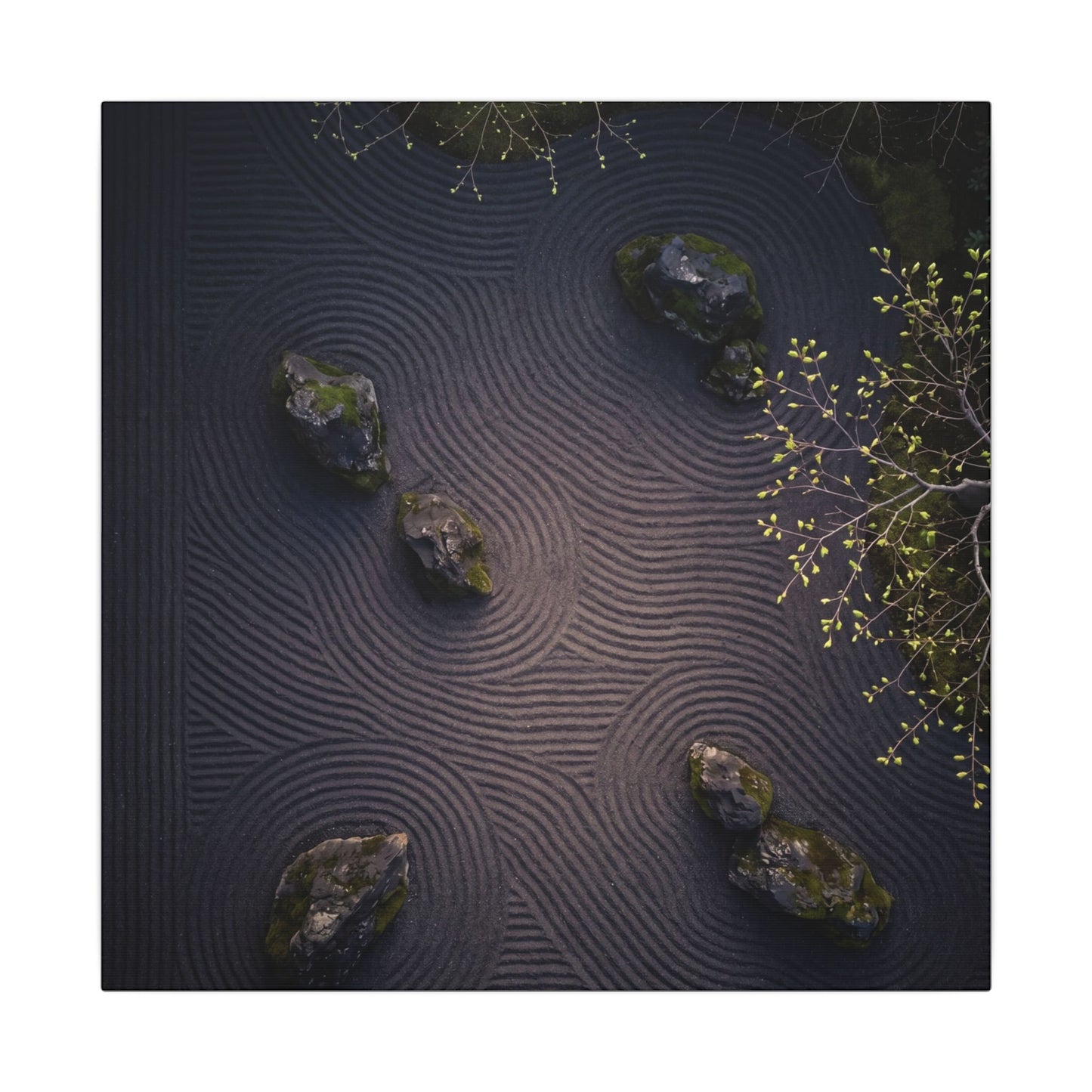 Dark Japandi Rock Garden in Dawn | Shadow Zen Canvas Art