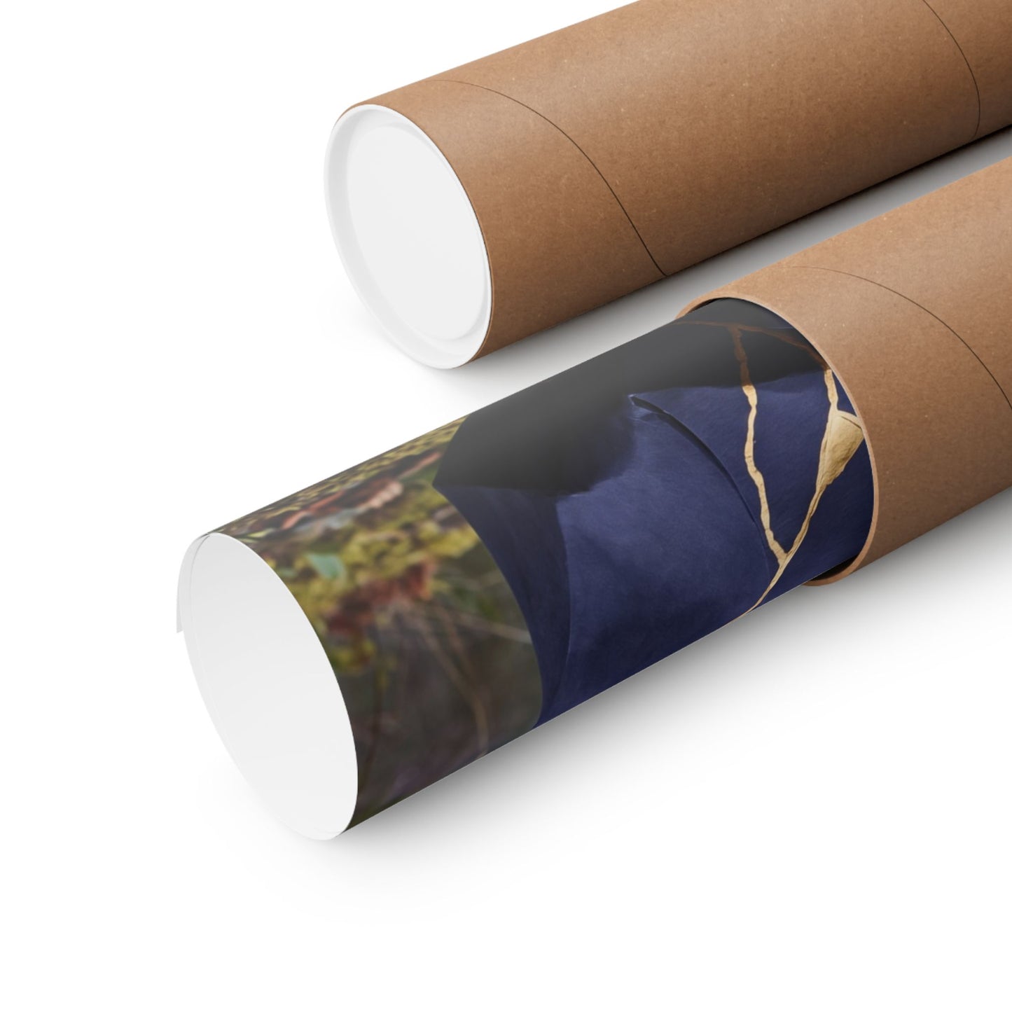 Kintsugi Paper Fold in Overcast | Gold Repair Wall Art Print