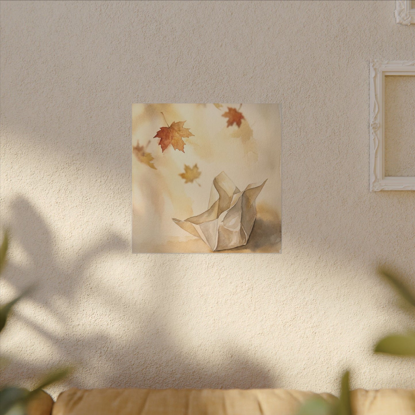 Japandi Paper Fold in Golden Hour | Watercolor Canvas Art
