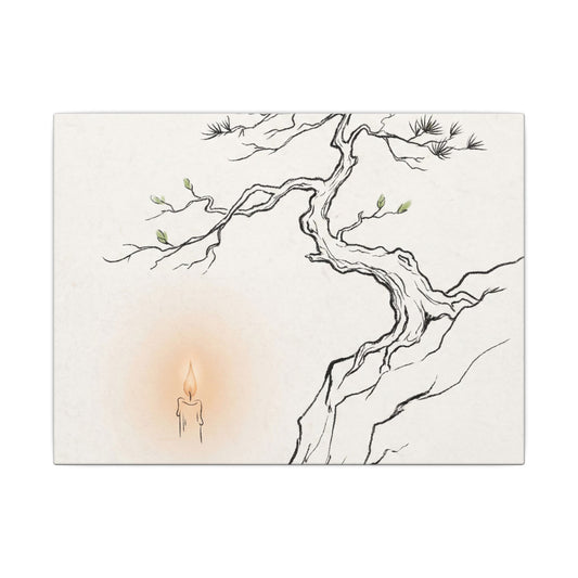 Candlelight Pine Tree Canvas Art - Japandi Shibui Art Print