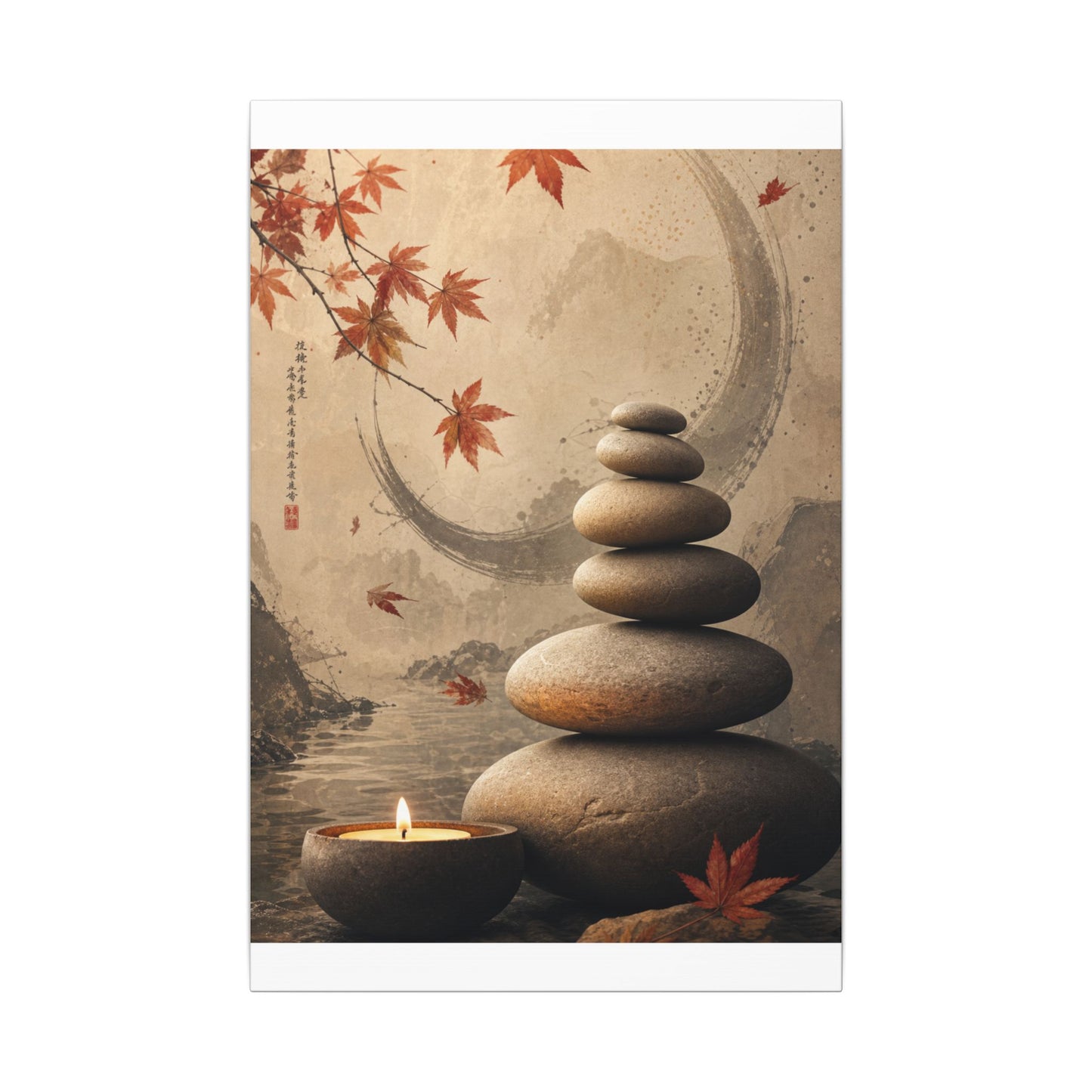 Japandi River Stones in Candlelight | Japanese Pattern Canvas Art