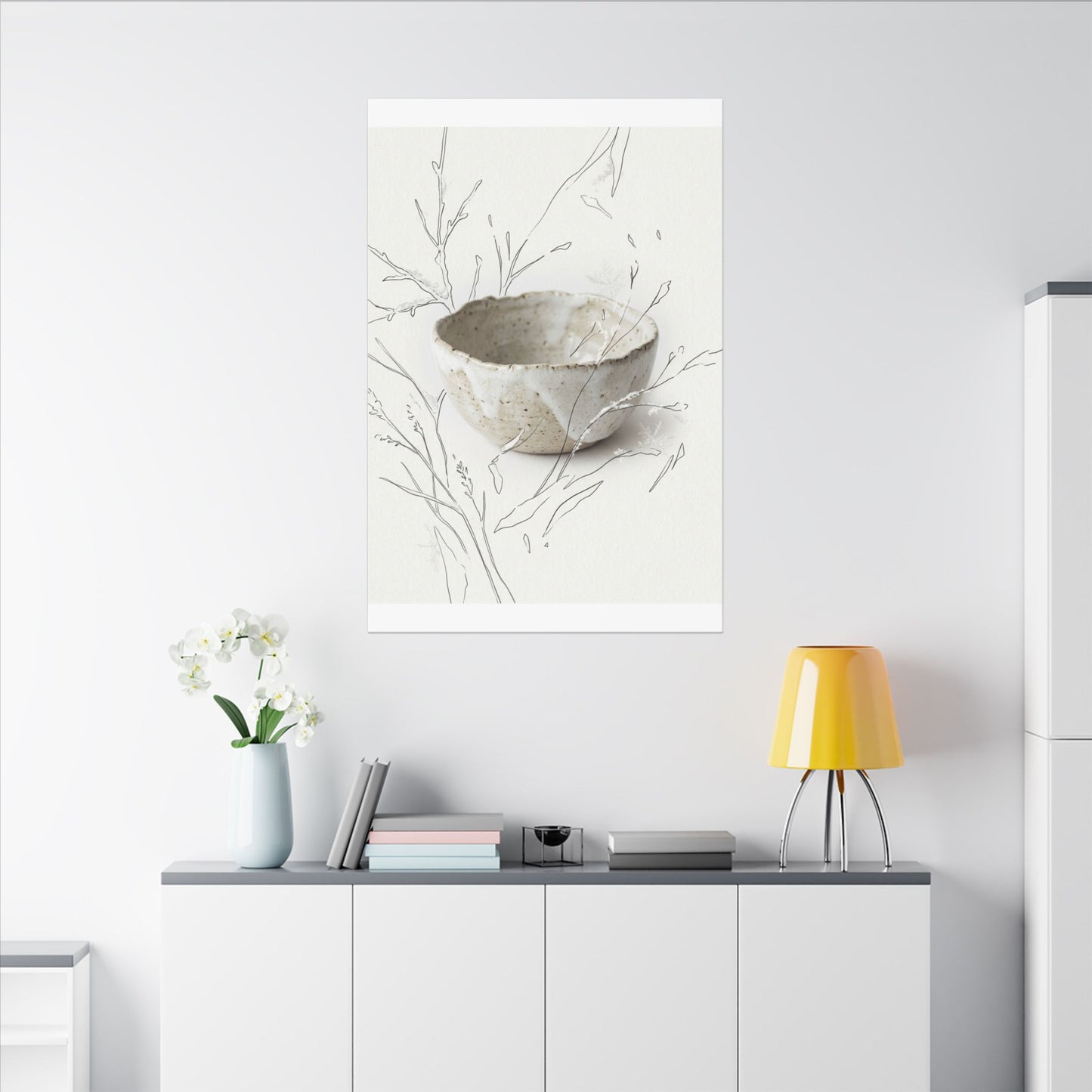 Neutral Ceramic Bowl Canvas Art - Minimal Line Japandi