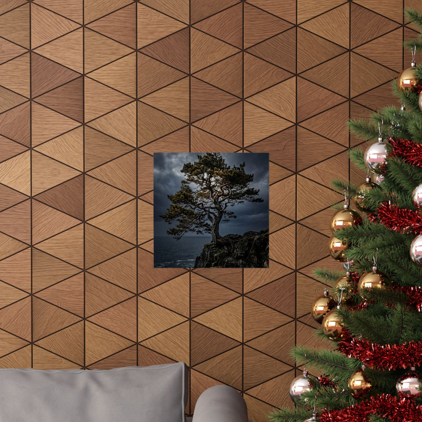 Pine Tree Moody Minimal Wall Art Print | Sophisticated Dark Japandi Art