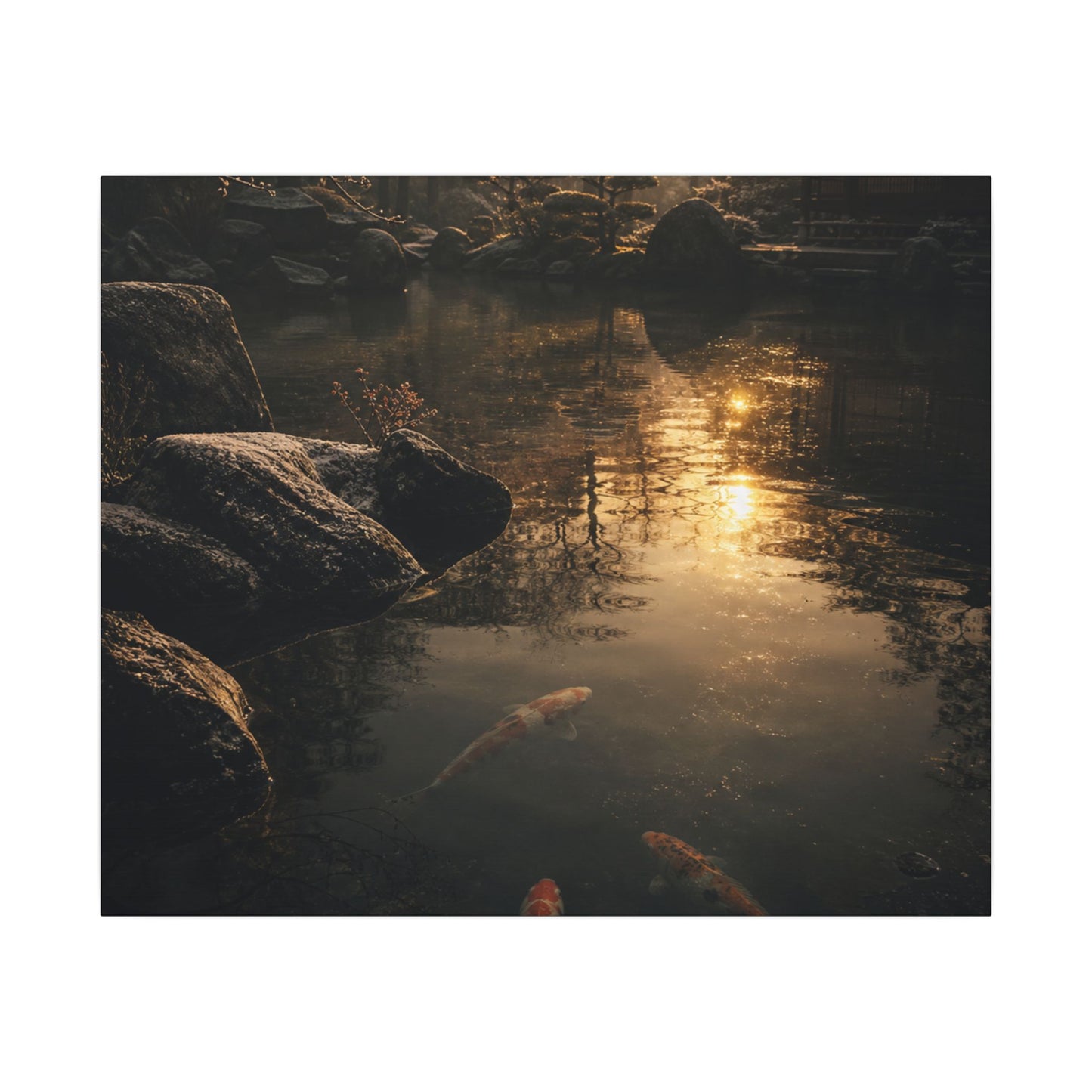 Winter Koi Pond Shadow Zen Canvas Art | Bold Decor