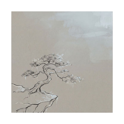 Pine Tree Minimal Line Canvas Art | Warm Japandi Art