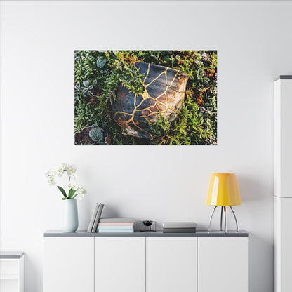 Artful Moss Close Up Canvas Art - Gold Repair Kintsugi