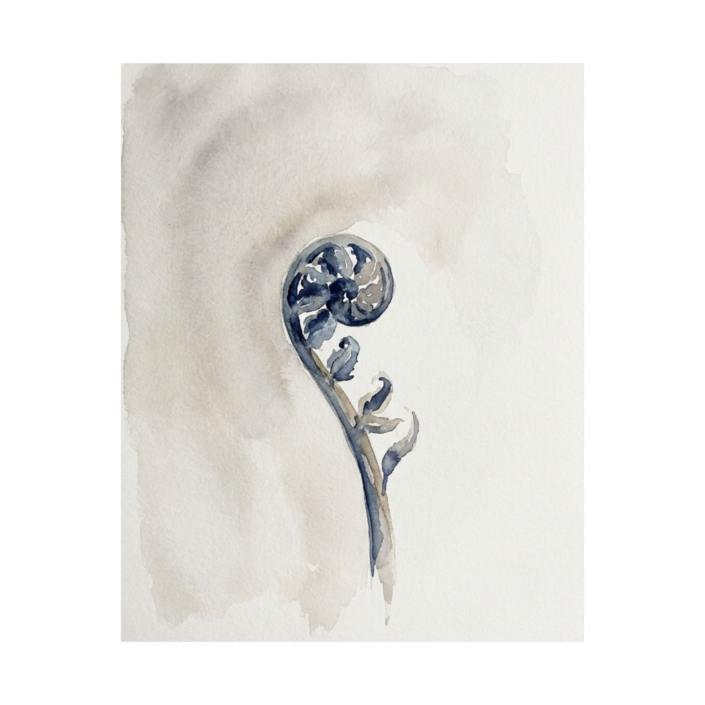 Fern Unfurling Watercolor Wall Art Print | Earthy Japandi Art