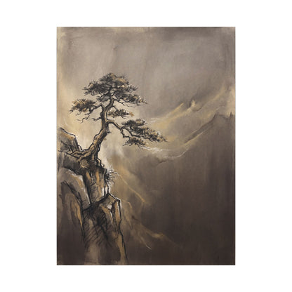 Pine Tree Charcoal Ink Canvas Art | Luxurious Dark Japandi Art