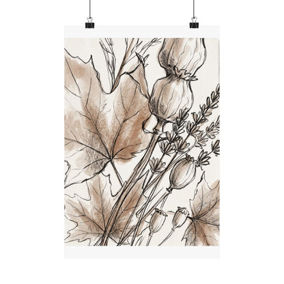 Dried Flowers Minimal Line Wall Art Print | Neutral Japandi Art