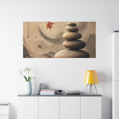 Japandi River Stones in Candlelight | Japanese Pattern Canvas Art