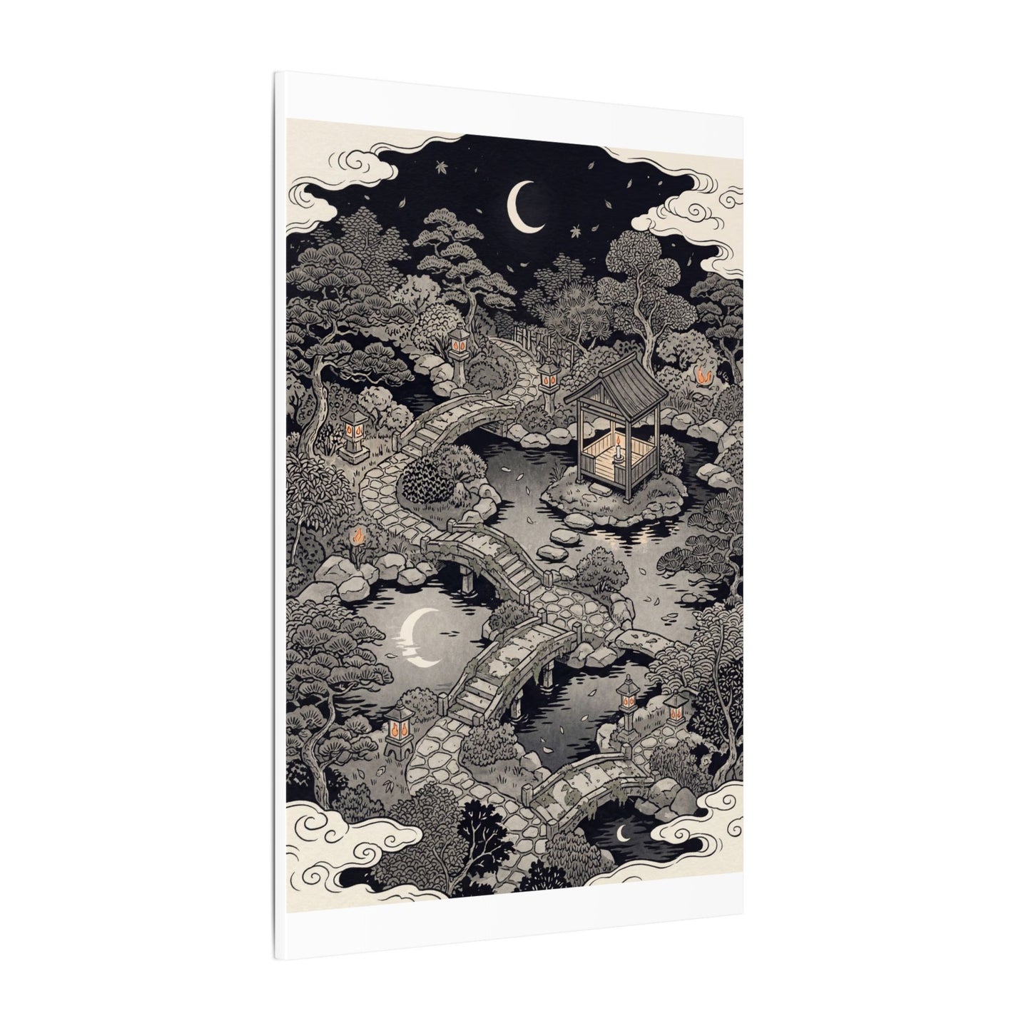 Moonlit Garden Ukiyo E Inspired Canvas Art | Serene Zen Art
