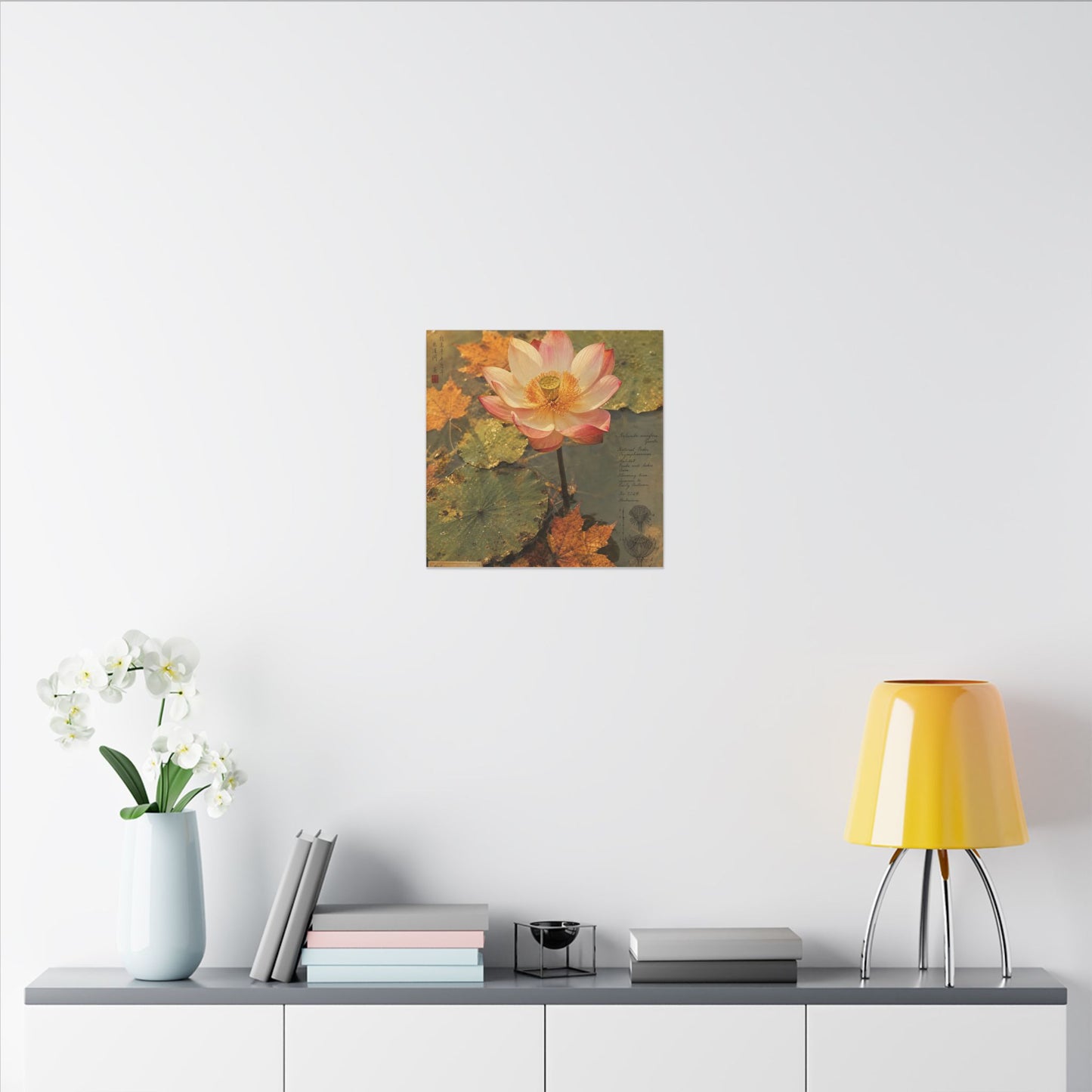 Autumn Lotus Flower Herbarium Canvas Art | Rustic Decor