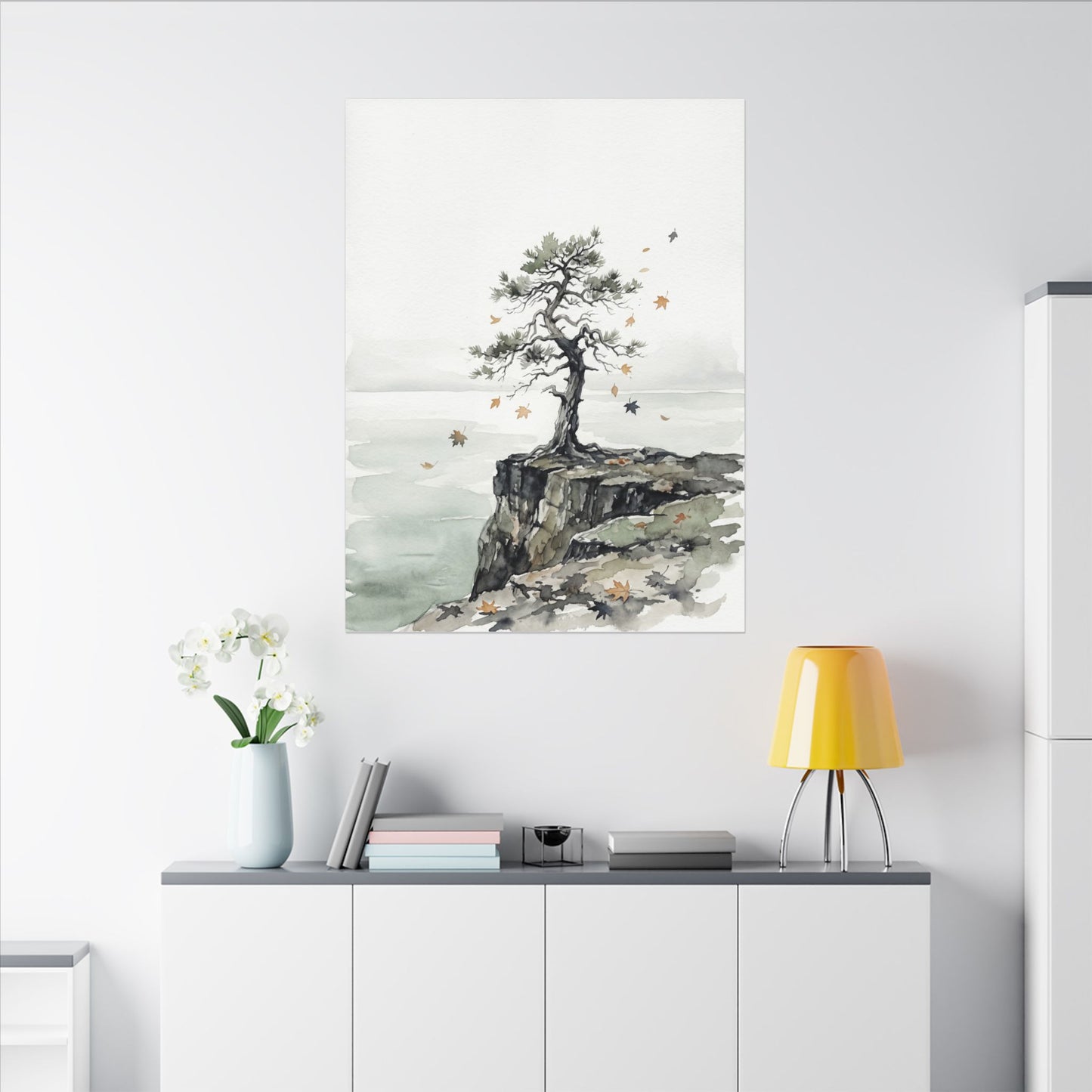 Japandi Pine Tree in Overcast | Watercolor Canvas Art