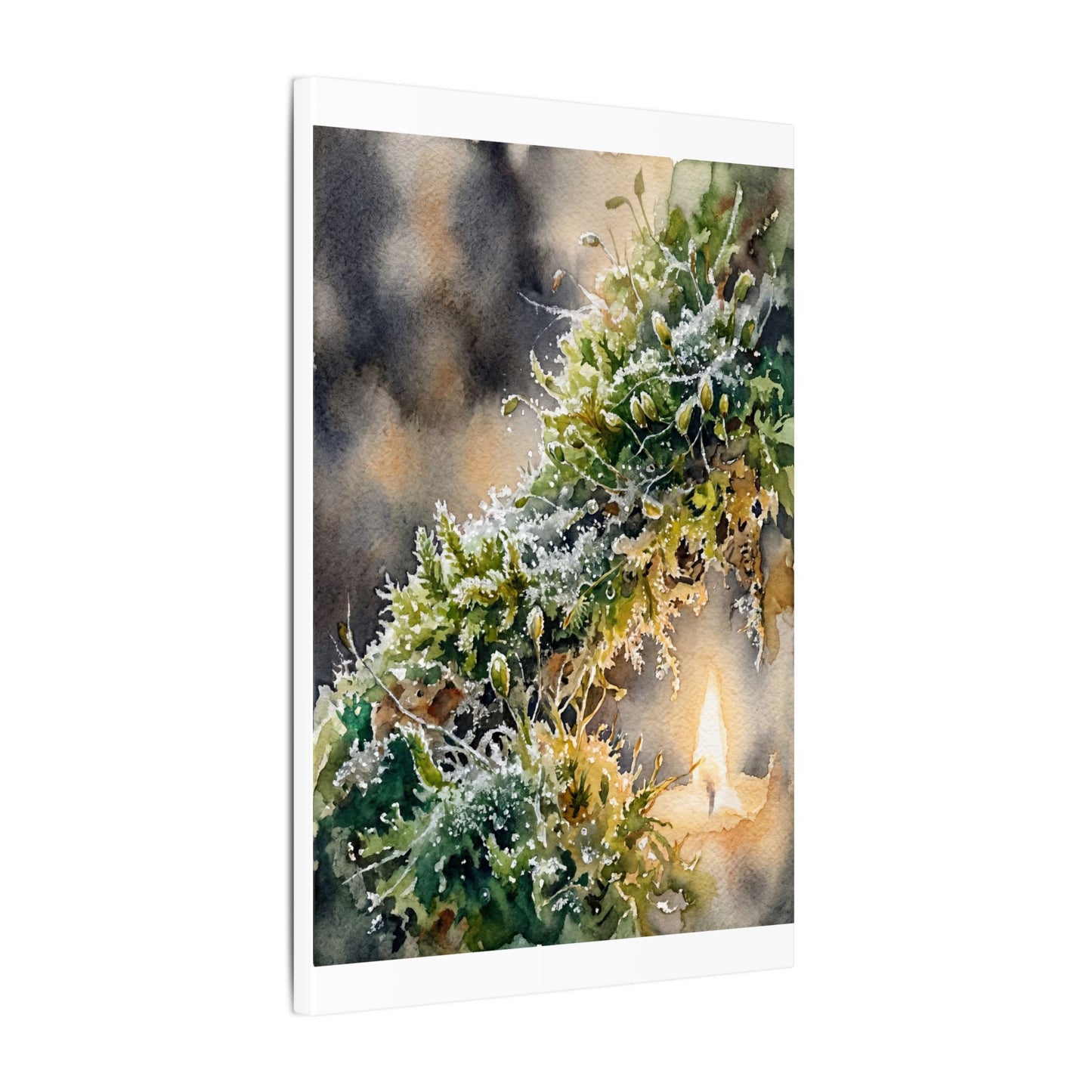 Winter Moss Close Up Watercolor Canvas Art | Neutral Decor