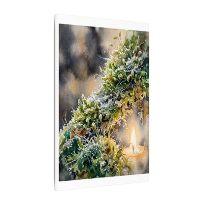 Winter Moss Close Up Watercolor Canvas Art | Neutral Decor
