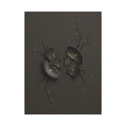 Sophisticated Broken Pottery Canvas Art - Charcoal Ink Dark Japandi
