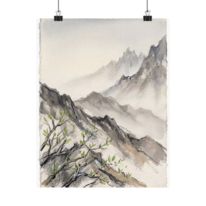 Mountain Mist Spring Wall Art Print | Japandi Elegant Design