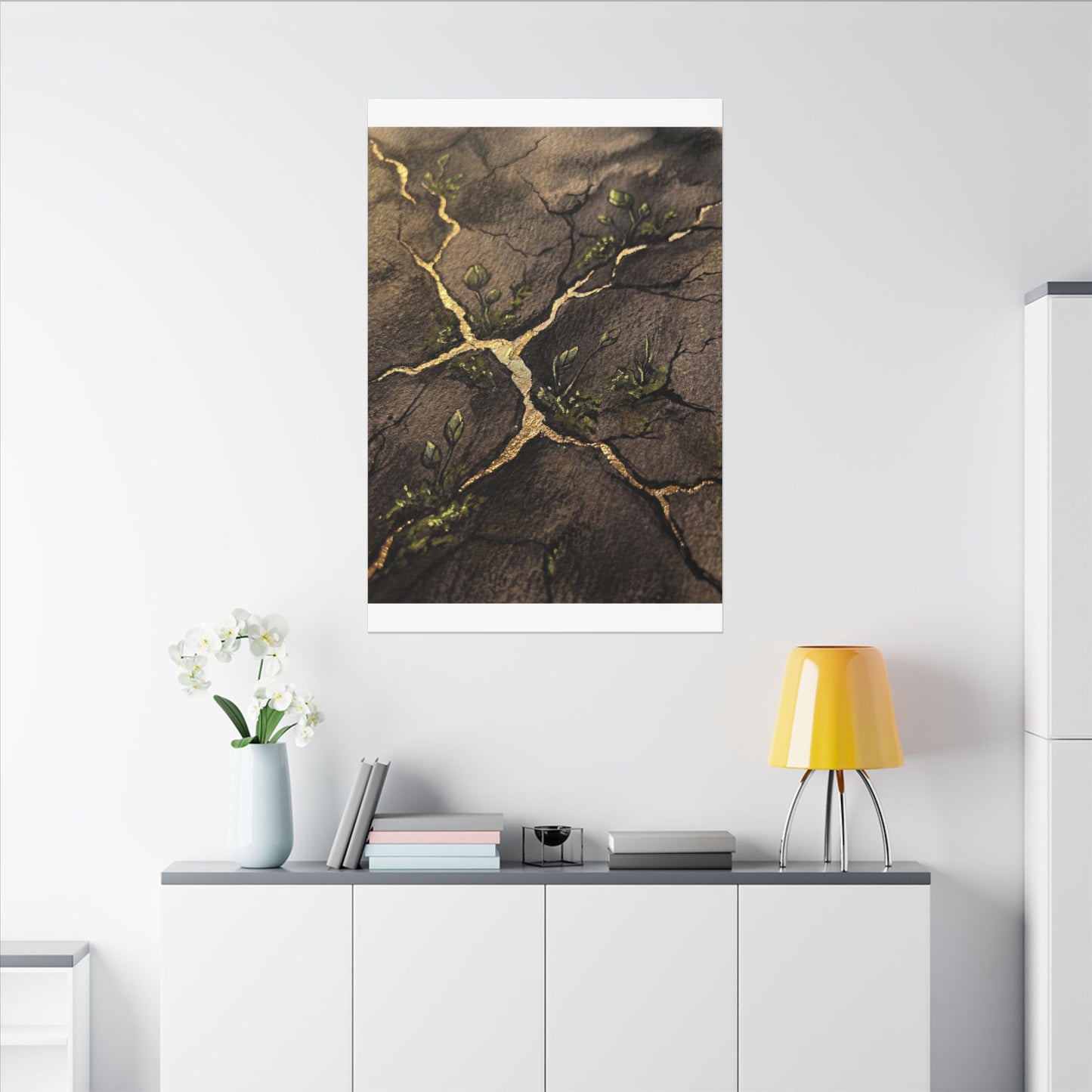 Spring Cracked Earth Charcoal Ink Canvas Art | Luxurious Decor
