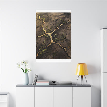 Spring Cracked Earth Charcoal Ink Canvas Art | Luxurious Decor