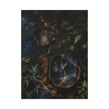 Dark Japandi Broken Pottery in Dappled | Shadow Zen Canvas Art