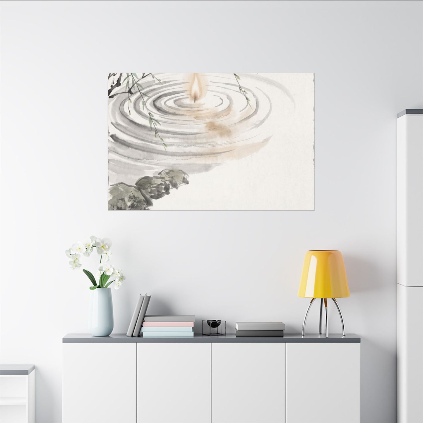 Water Ripple Sumi E Canvas Art | Tranquil Zen Art