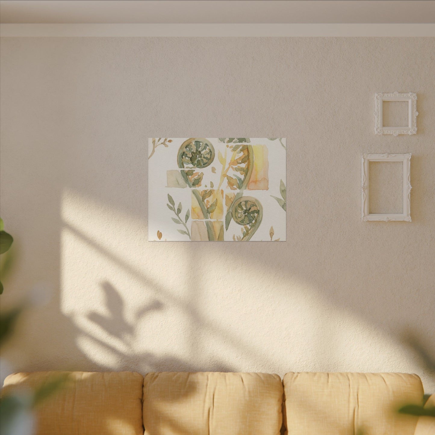 Earthy Fern Unfurling Canvas Art - Watercolor Japandi