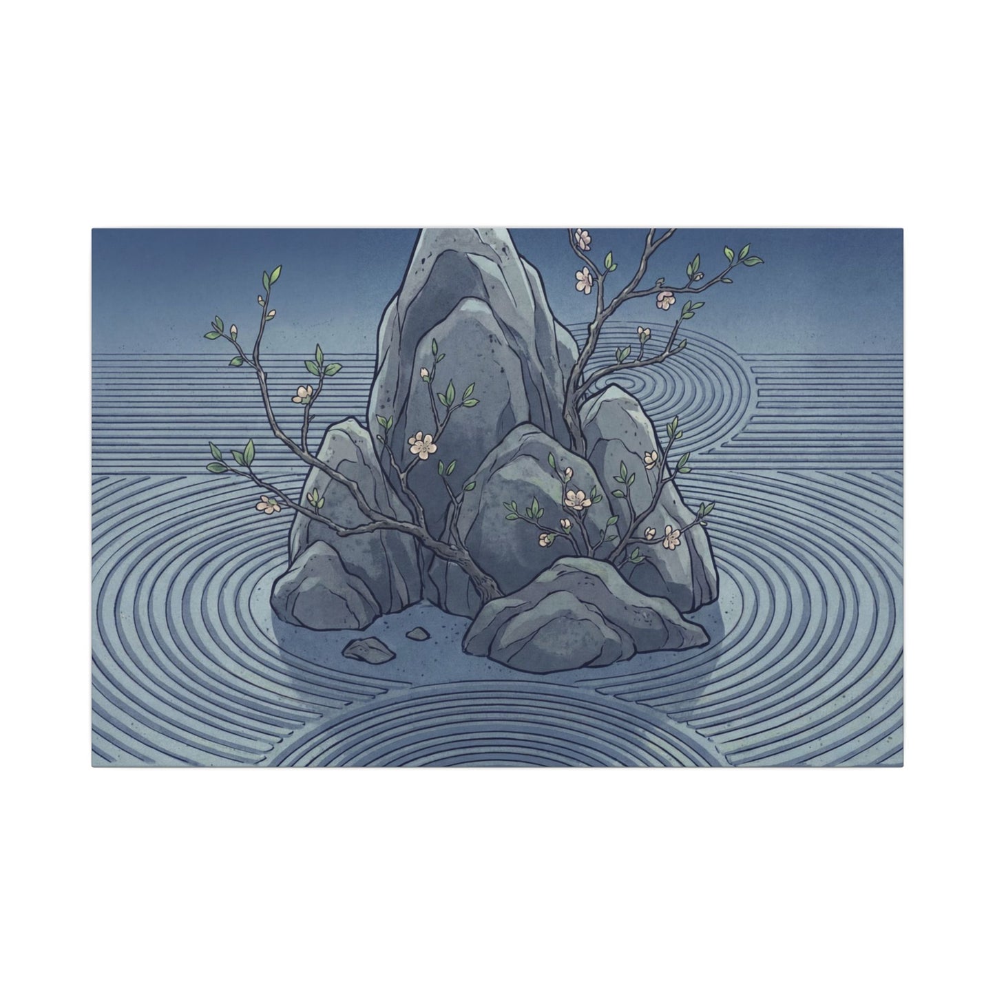 Spring Rock Garden Ukiyo E Inspired Canvas Art | Tranquil Decor